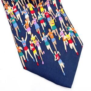 Lederer‎ de Paris Alynn Neck Tie Marathon Runners Print Blue Multi Silk Men's